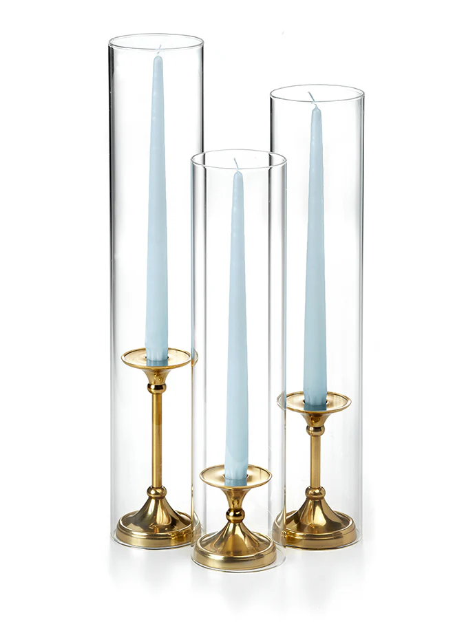 12 Taper Candles, 12 Glass Chimneys and 12 Gold Timeless Taper Holders - Image 4