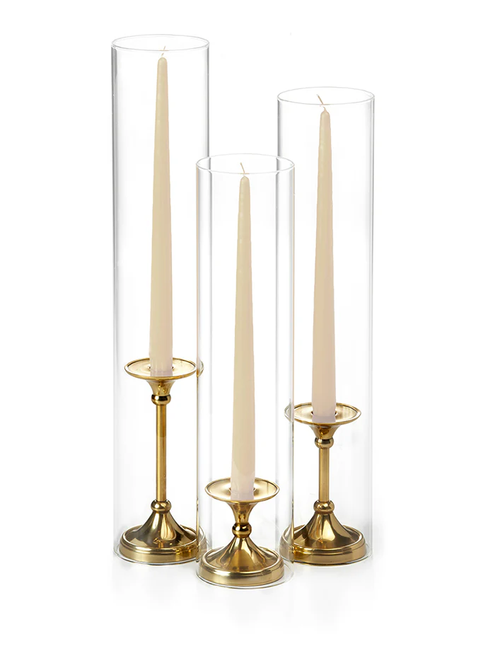 12 Taper Candles, 12 Glass Chimneys and 12 Gold Timeless Taper Holders - Image 41