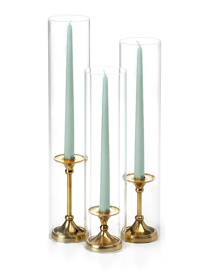 12 Taper Candles, 12 Glass Chimneys and 12 Gold Timeless Taper Holders - Image 42