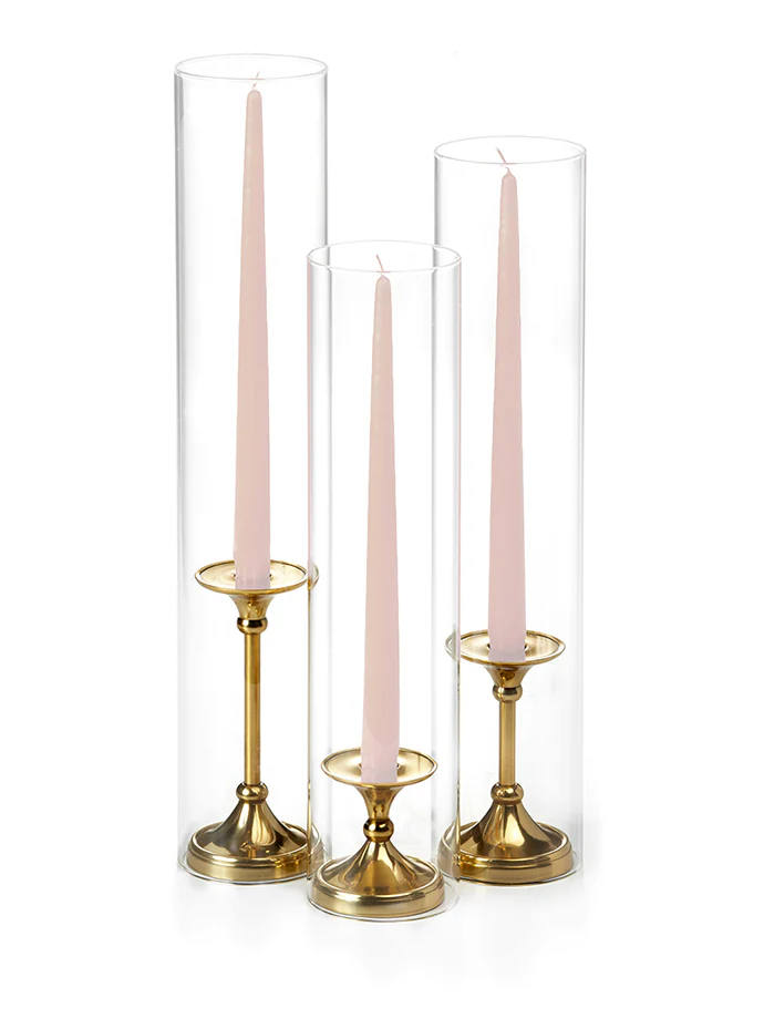 12 Taper Candles, 12 Glass Chimneys and 12 Gold Timeless Taper Holders - Image 43