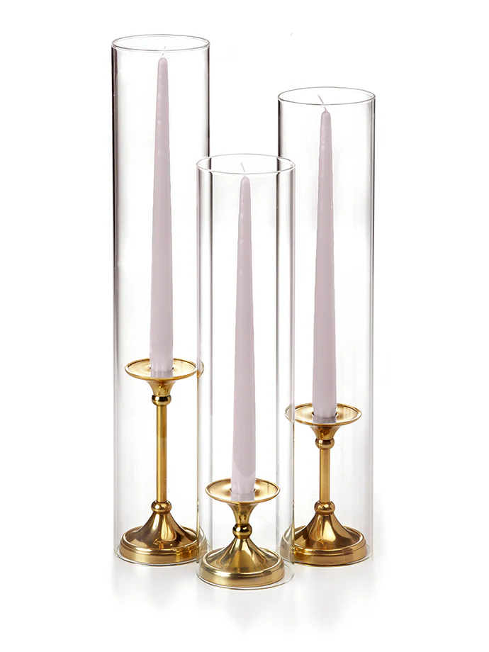 12 Taper Candles, 12 Glass Chimneys and 12 Gold Timeless Taper Holders - Image 44