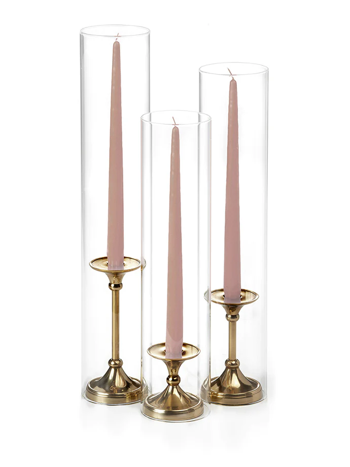 12 Taper Candles, 12 Glass Chimneys and 12 Gold Timeless Taper Holders - Image 47
