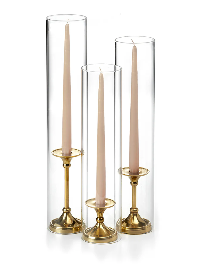 12 Taper Candles, 12 Glass Chimneys and 12 Gold Timeless Taper Holders - Image 49