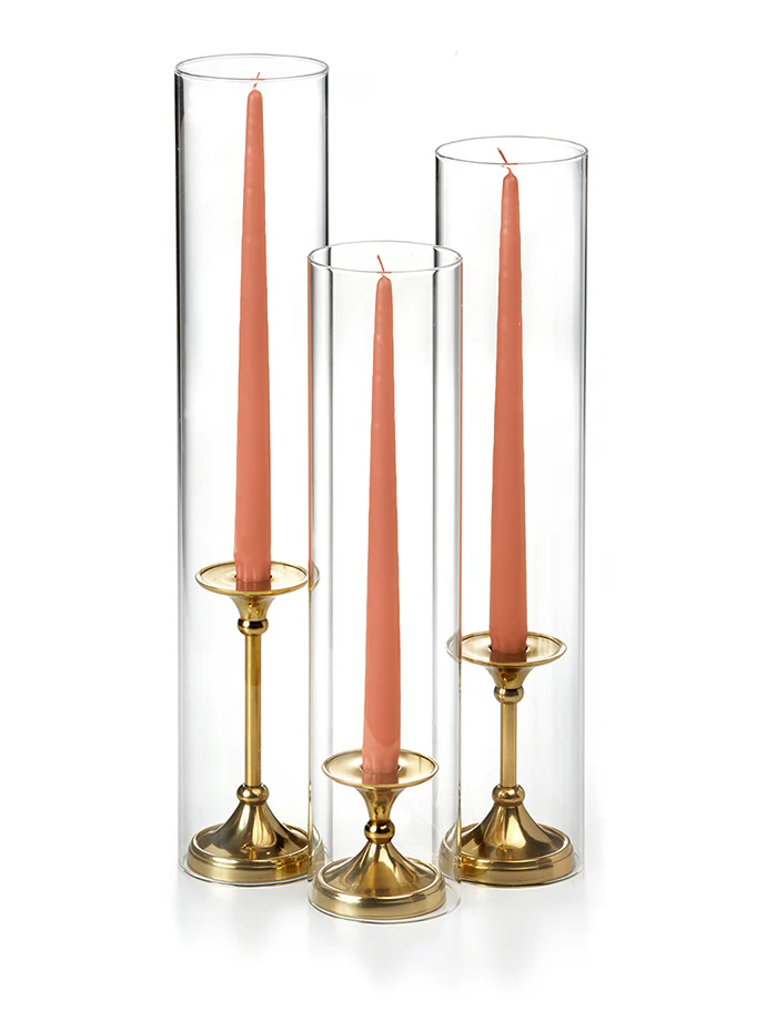 12 Taper Candles, 12 Glass Chimneys and 12 Gold Timeless Taper Holders - Image 6