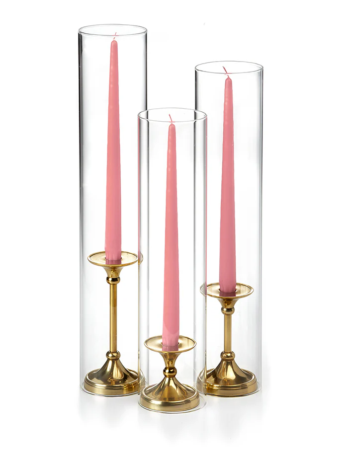 12 Taper Candles, 12 Glass Chimneys and 12 Gold Timeless Taper Holders - Image 7