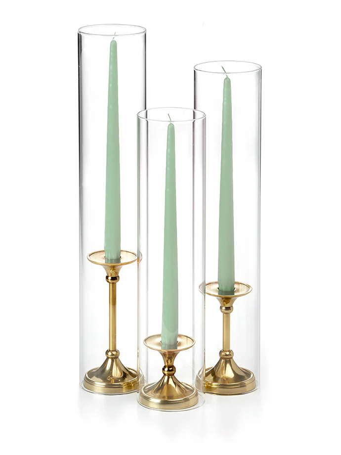 12 Taper Candles, 12 Glass Chimneys and 12 Gold Timeless Taper Holders - Image 8