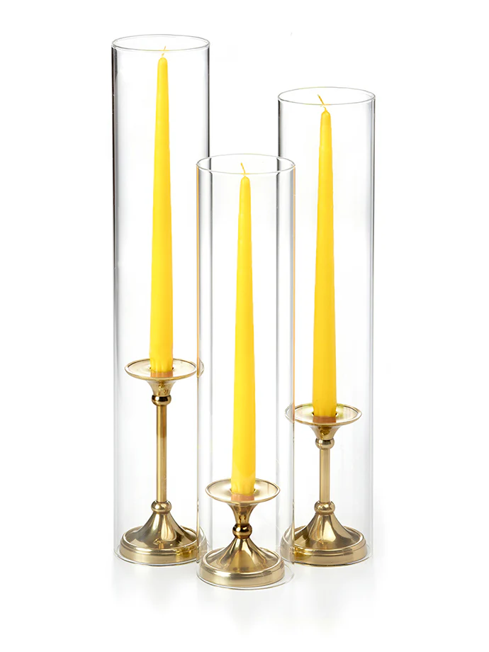 12 Taper Candles, 12 Glass Chimneys and 12 Gold Timeless Taper Holders - Image 9