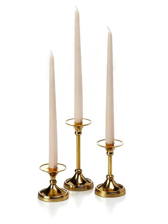 12 Taper Candles and 12 Gold Timeless Taper Holders - Image 24