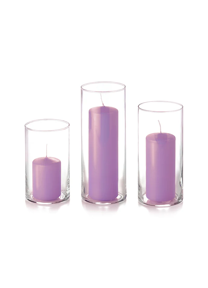 12 Slim Pillar Candles and Cylinder Vases - Image 23