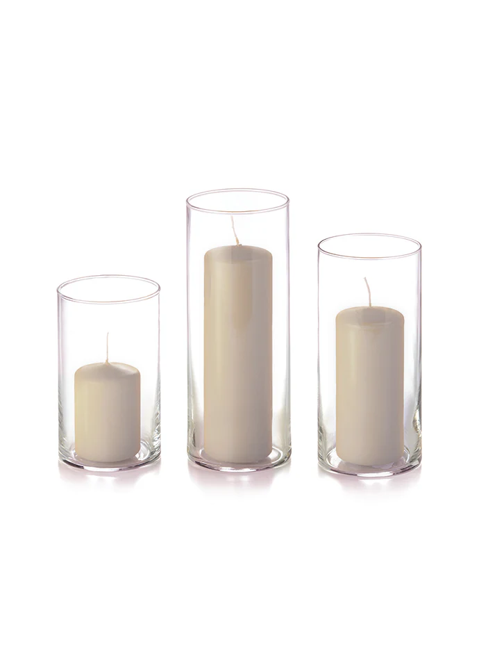12 Slim Pillar Candles and Cylinder Vases - Image 29