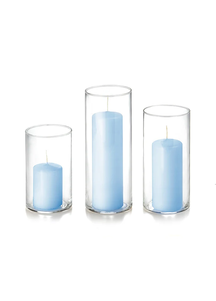 12 Slim Pillar Candles and Cylinder Vases - Image 3