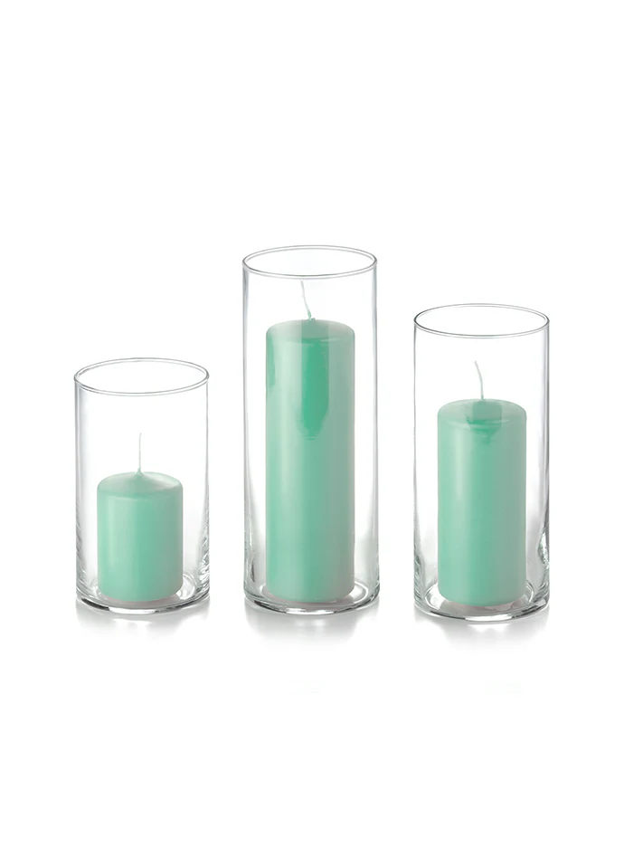 12 Slim Pillar Candles and Cylinder Vases - Image 45