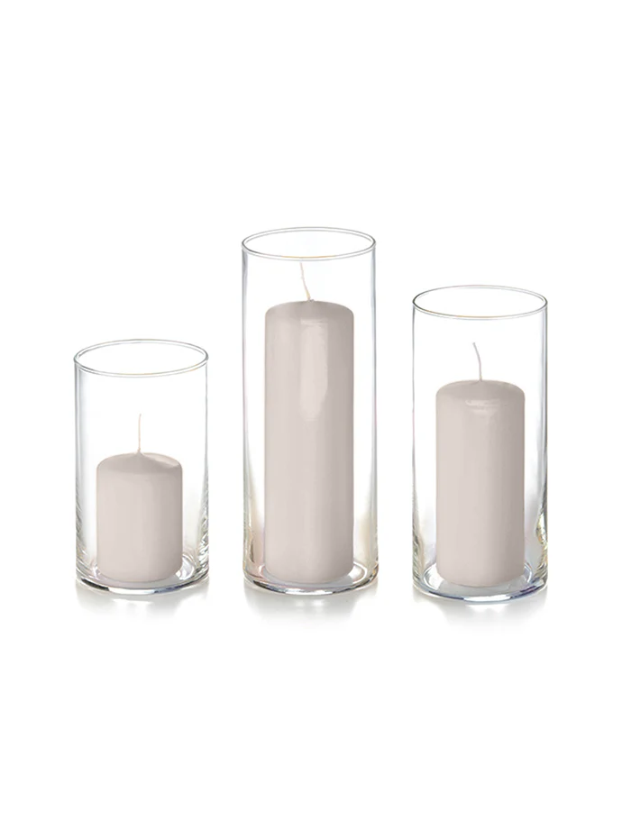 12 Slim Pillar Candles and Cylinder Vases - Image 47