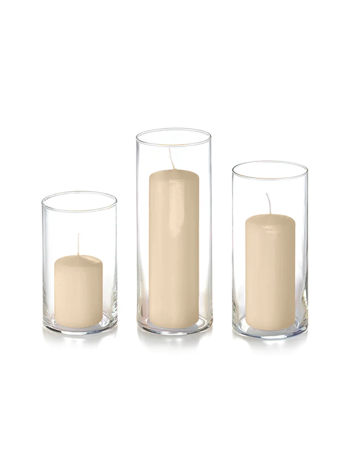 12 Slim Pillar Candles and Cylinder Vases - Image 48