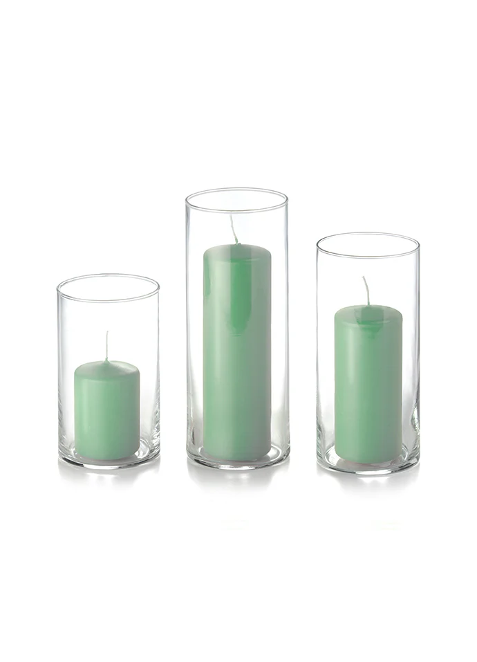 12 Slim Pillar Candles and Cylinder Vases - Image 9